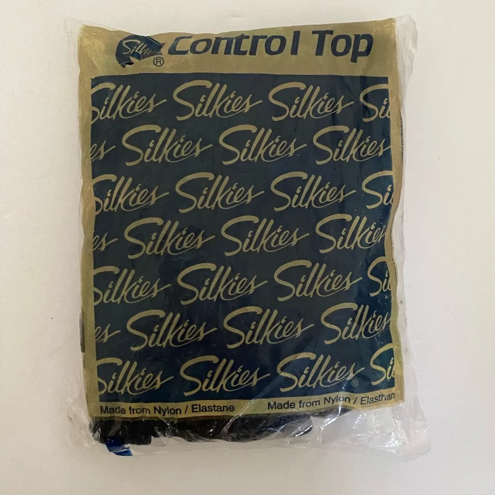NWT VTG 1990s Y2K Silkies Control Top TLC Support Pantyhose Queen XL Black